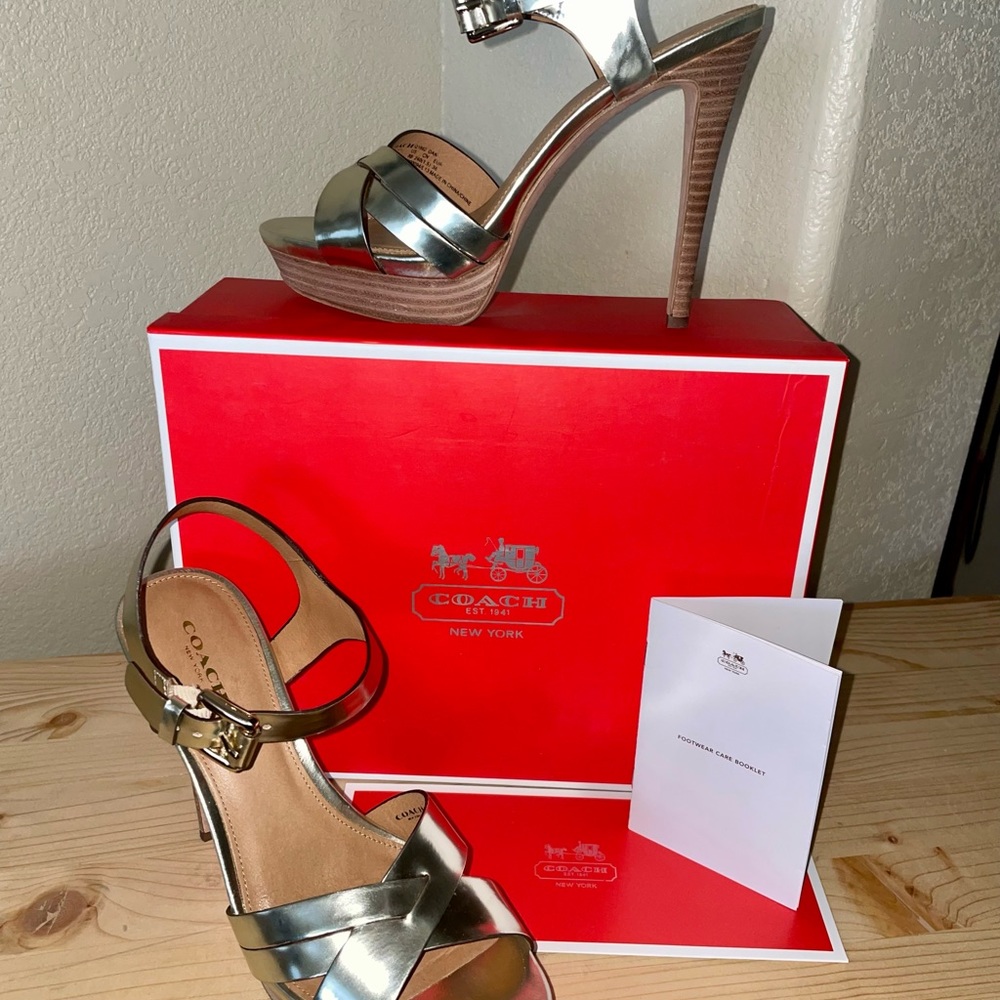 COACH Dani Metallic Platinum Mirror Heels (like new) - Picture 6 of 16